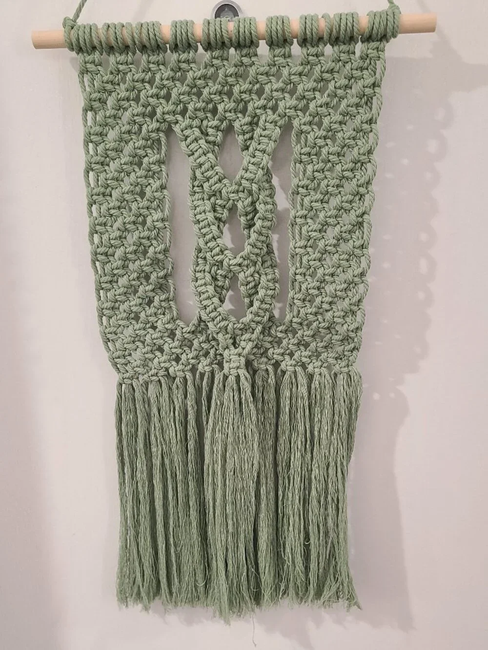 Sage Green Macrame Wall Hanging 12x21 Handmade Cotton Decor for Small Spaces